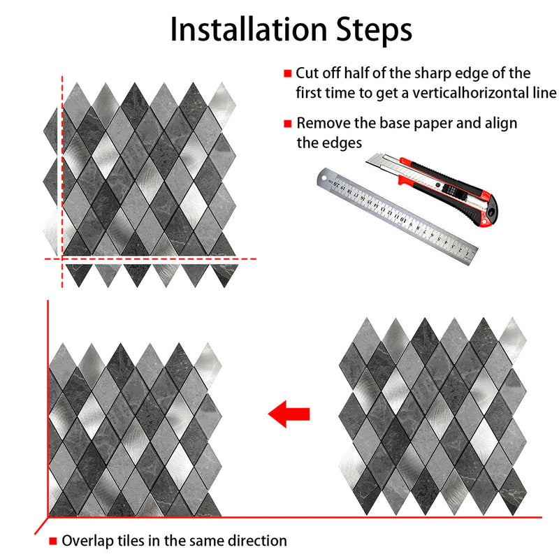 Ener-J Silver Slate Diamond Pattern Peel & Stick Aluminum Tile, Size: 295 x 29 5 x 4.5 mm (Pack of 4)