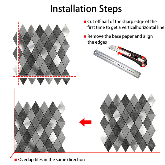 Ener-J Silver Slate Diamond Pattern Peel & Stick Aluminum Tile, Size: 295 x 29 5 x 4.5 mm (Pack of 4)