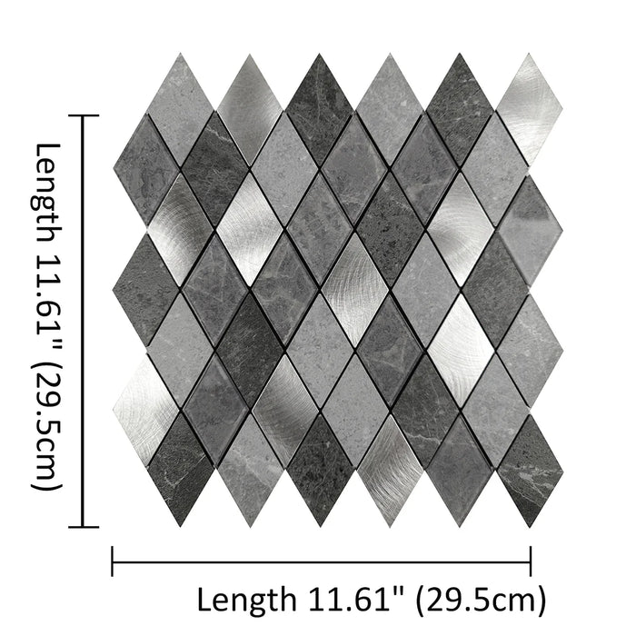 Ener-J Silver Slate Diamond Pattern Peel & Stick Aluminum Tile, Size: 295 x 29 5 x 4.5 mm (Pack of 4)