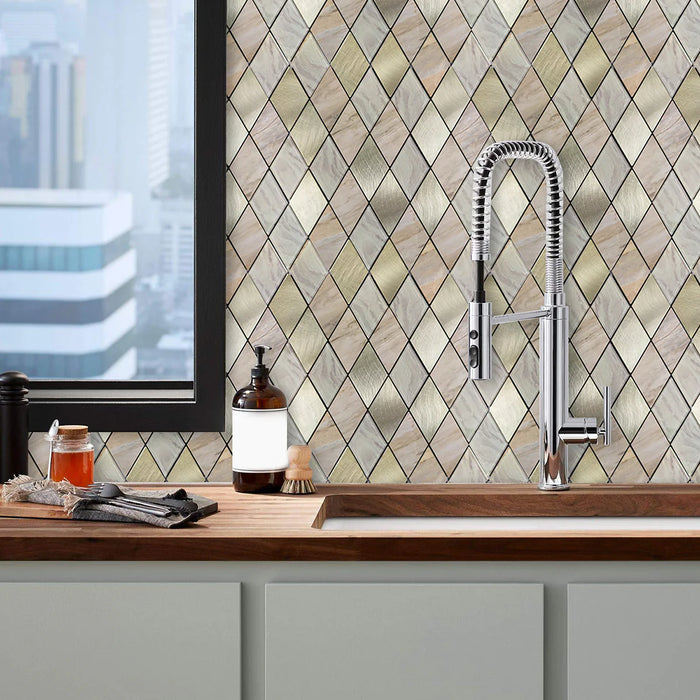 Ener-J Rose Gold Slate Diamond Pattern Peel & Stick Aluminum Tile, Size:295 x 295 x 4.5 mm (Pack of 4)