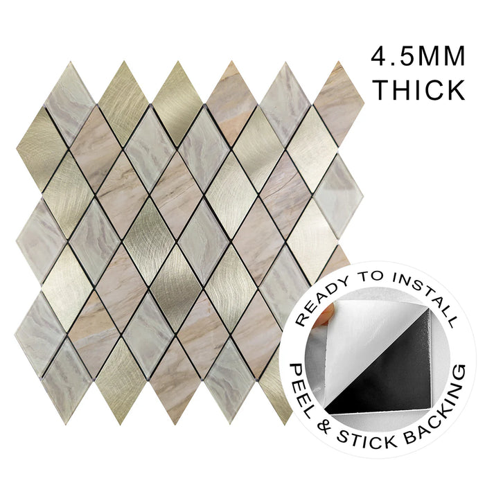 Ener-J Rose Gold Slate Diamond Pattern Peel & Stick Aluminum Tile, Size:295 x 295 x 4.5 mm (Pack of 4)