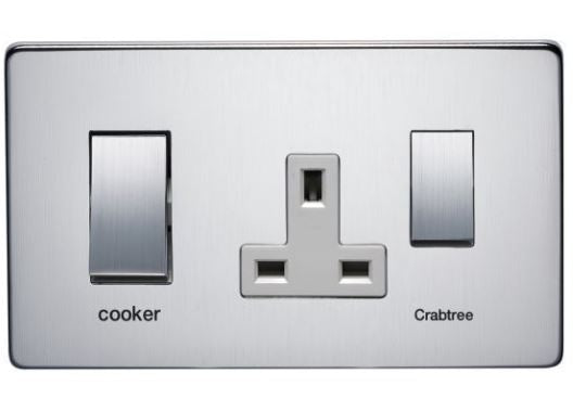Crabtree 7521/SC Satin Chrome 45A Switch 13A Socket Cooker Control Unit
