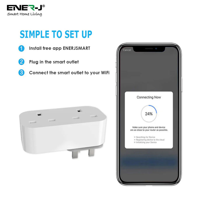 ENER-J WiFi & Bluetooth Dual Smart Plug 13A (UK) with Individual Socket Control, Energy Monitoring, Surge Protection & Alexa/Google Voice Control