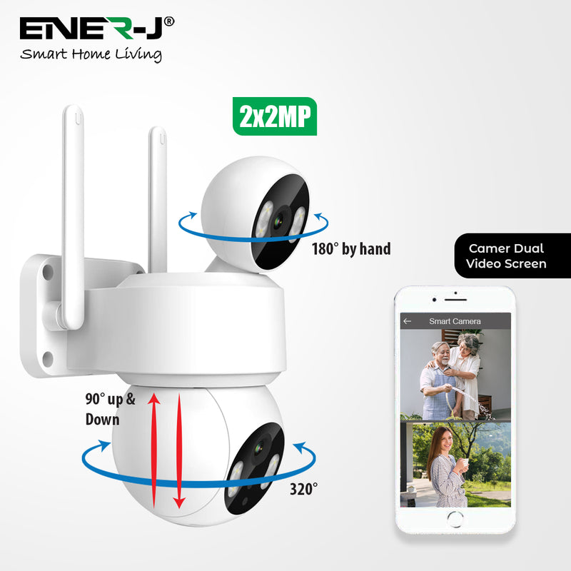 Ener-J Smart Wi-Fi Dual Lens Outdoor Dome IP Camera White Housing IP65