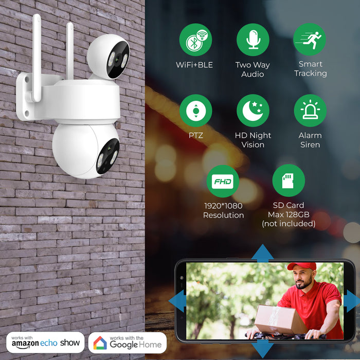 Ener-J Smart Wi-Fi Dual Lens Outdoor Dome IP Camera White Housing IP65