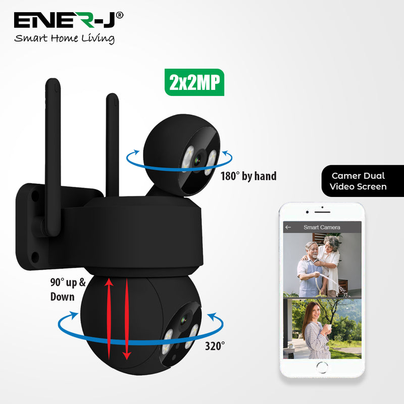Ener-J Smart Wi-Fi Dual Lens Outdoor Dome IP Camera Black Housing IP65