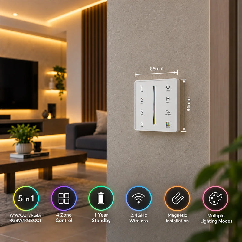 Ener-J RF Wall Remote Control Panel for CCT, RGB, RGBW & RGB+CCT LED Strip Lights