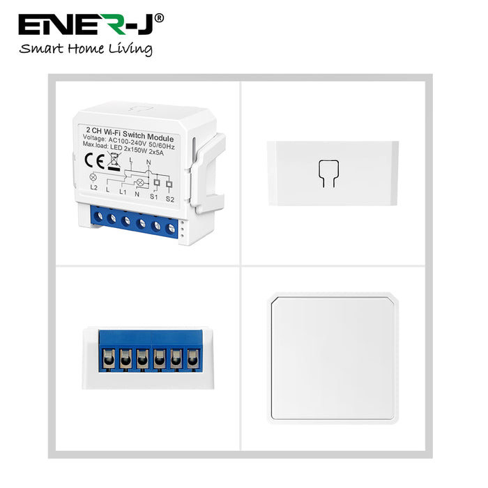 Ener-J Smart WiFi+BLE 2CH Light Switch Module (Max 2 x 150W). On/Off Switch