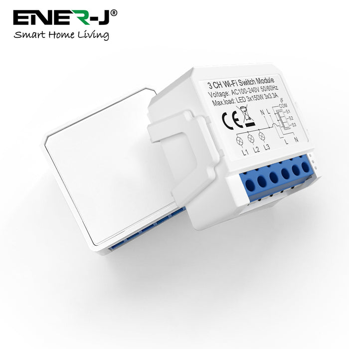 Ener-J Smart WiFi+BLE 3CH Light Switch Module (Max 3 x 150W). On/Off Switch