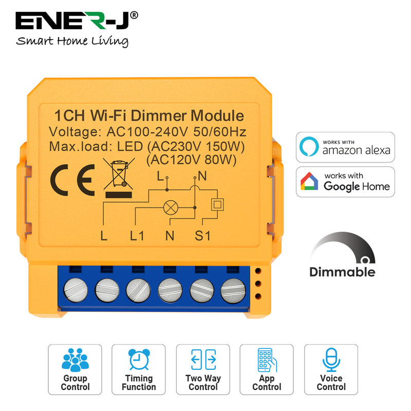 Ener-J Smart WiFi+BLE 1CH Light Switch Module (Max 1 x 150W). Dimmable
