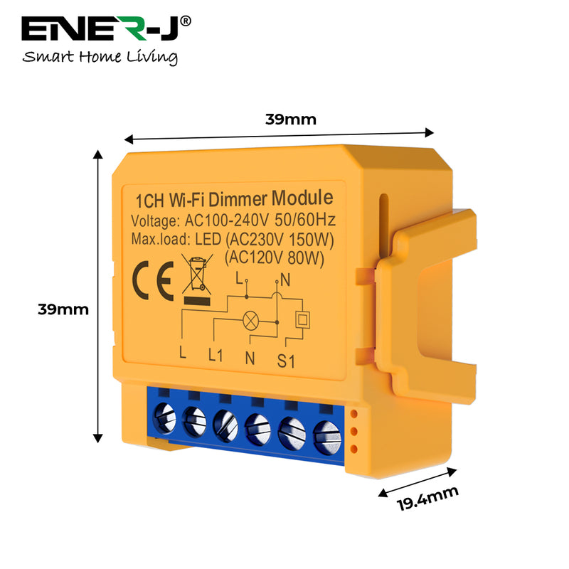 Ener-J Smart WiFi+BLE 1CH Light Switch Module (Max 1 x 150W). Dimmable