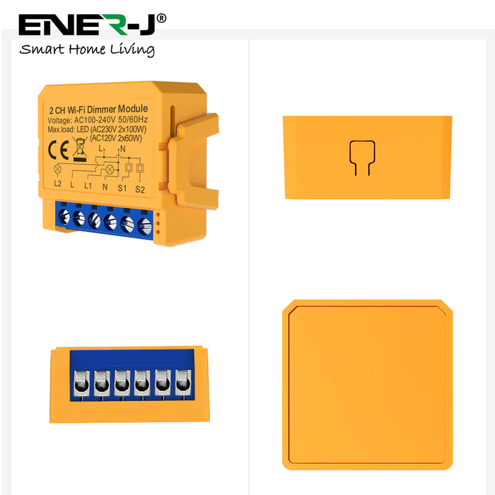 Ener-J Smart WiFi+BLE 2CH Light Switch Module (Max 2 x 150W). Dimmable