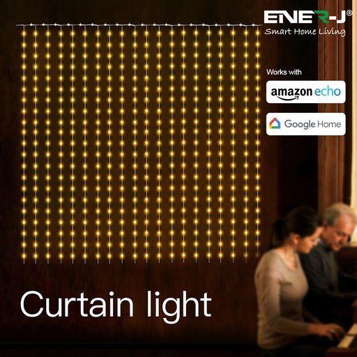 Ener J Smart Curtain Lights 2*2m, 400 LED's, Included Remote Control, with 3m Extension Cable Controller & UK 3 Pin Plug