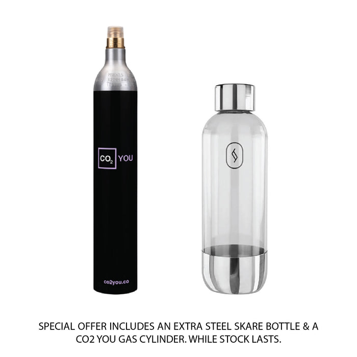 Skare Soda Maker 2 Water Carbonator with 2 Included Water Bottles & 12cl Gas Cylinder - Steel