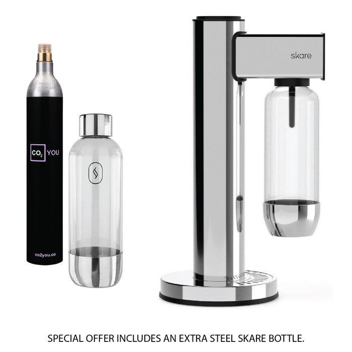 Skare Soda Maker 2 Water Carbonator with 2 Included Water Bottles & 12cl Gas Cylinder - Steel