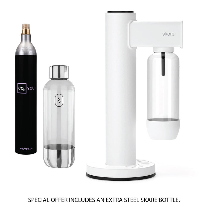 Skare Soda Maker 2 Water Carbonator with 2 Included Water Bottles & 12cl Gas Cylinder - White