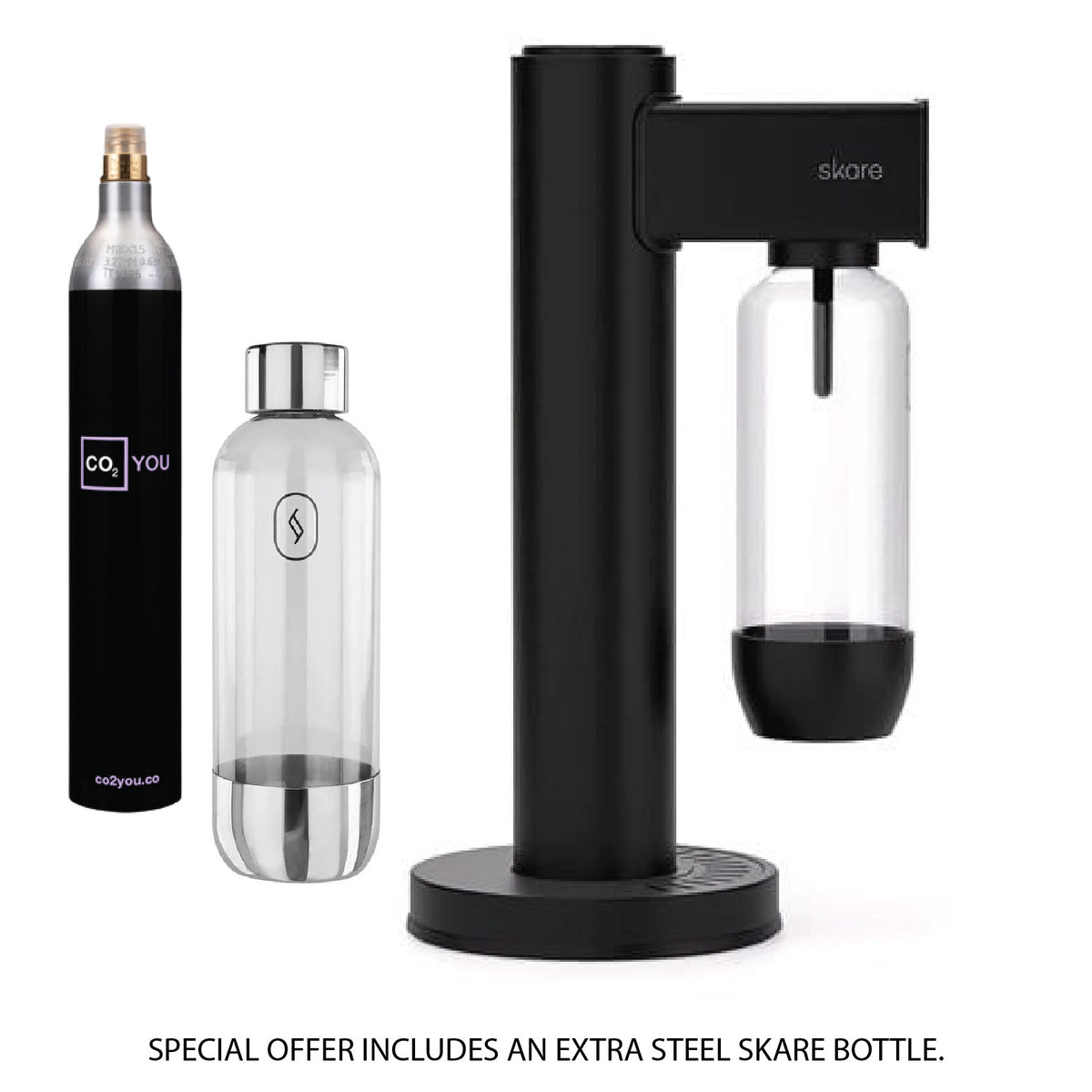 Skare Soda Maker 2 Water Carbonator with 2 Included Water Bottles & 12
