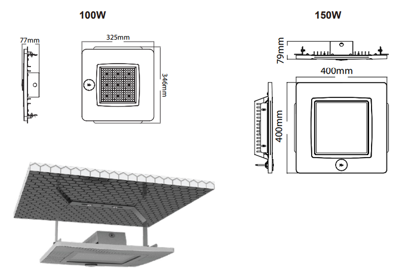 Ener-J T385 IP65 100w Canopy Light with Dimmable Lifud Driver, 5700K, 32.5cm x 32.5cm