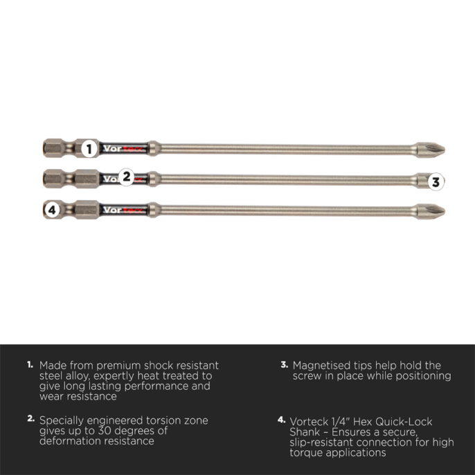 CK T4470 PZ2L15D3 Vorteck Pozi Impact Screwdriver Bits PZ2 x 150mm