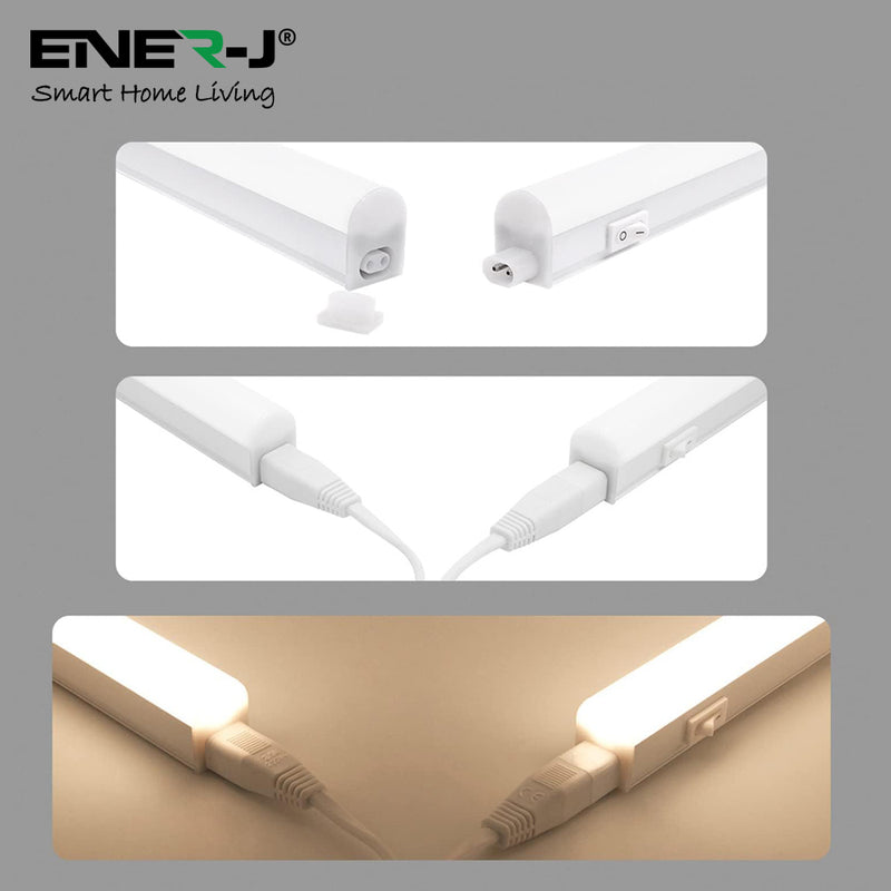 Ener-J 8W LED T5 Batten Light, 60cms, 100 Lm/W, With on/off switch, CCT Switchable,  50cms cable, 3 Years warranty