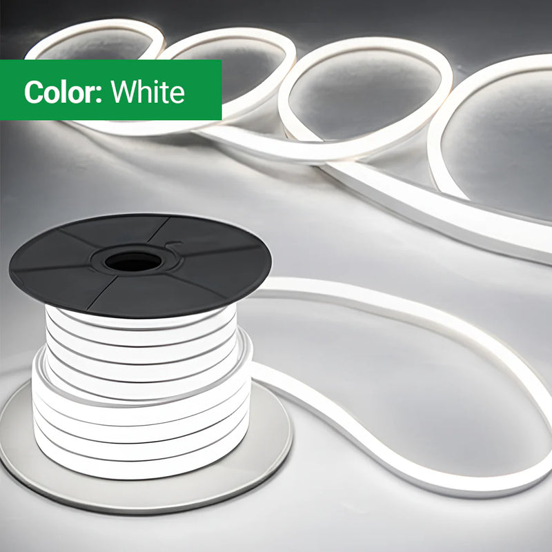 30 Meters 24V Silicon Neon Strip, IP65 Clips & 5 connector cable, White
