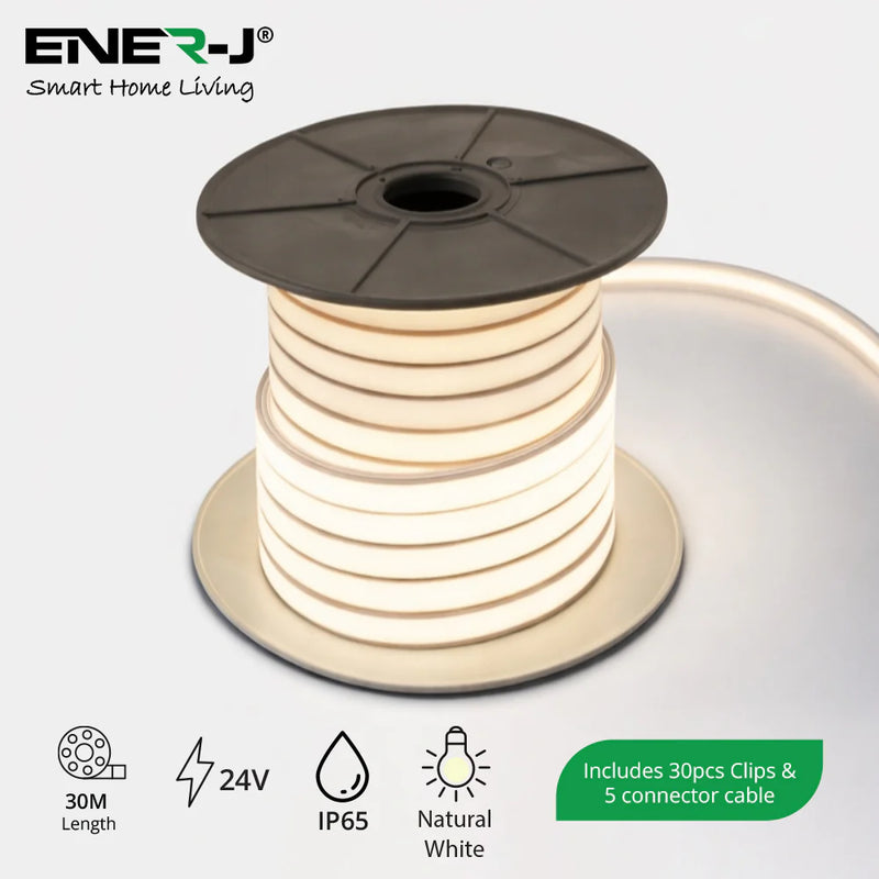 30 Meters 24V Silicon Neon Strip, IP65 Natural White