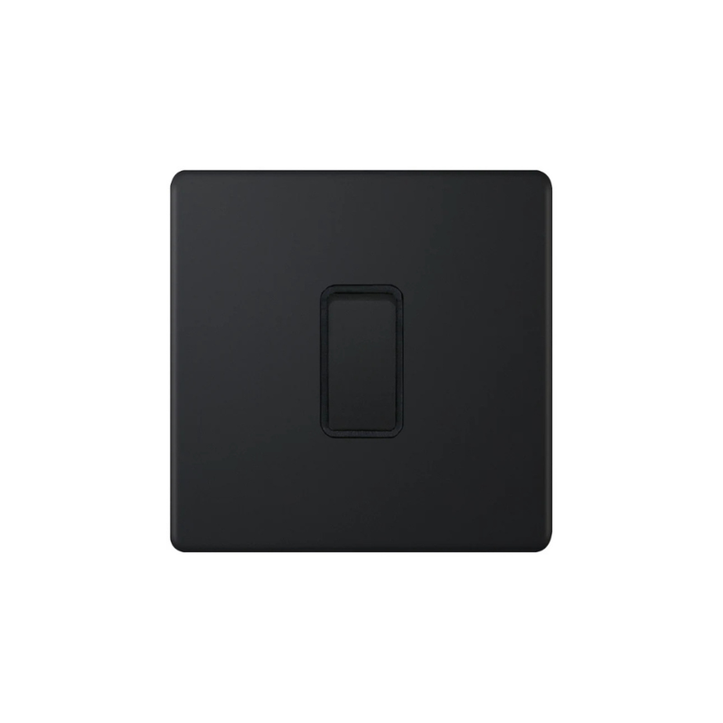Hilton 10Amp 1 Gang 2 Way Screwless Plate Switch — Matt Black with Black Insert