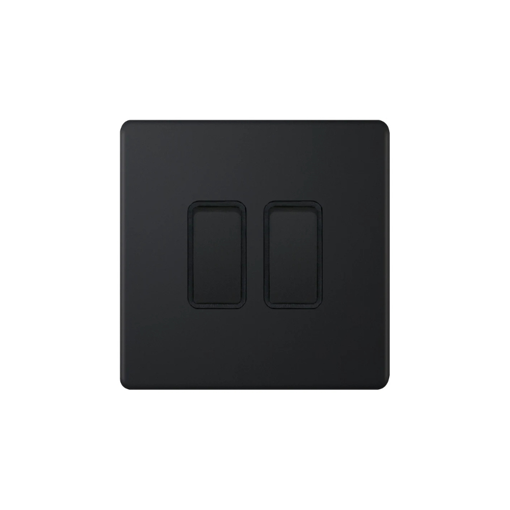 Hilton 10Amp 2 Gang 2 Way Screwless Light Switch – Matt Black with Black Insert