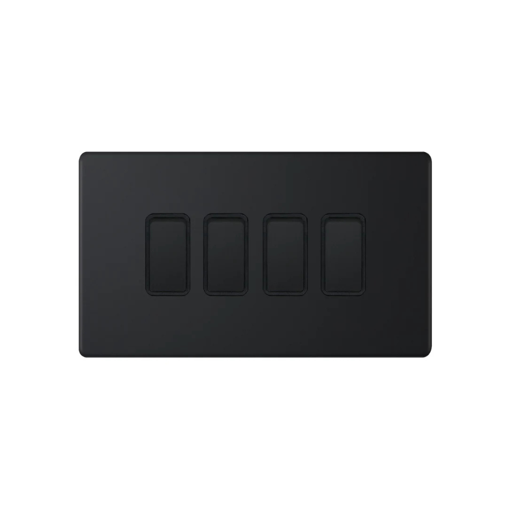 Hilton 10Amp 4 Gang 2 Way Screwless Light Switch – Matt Black with Black Insert