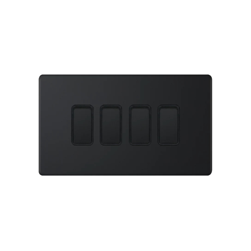 Hilton 10Amp 4 Gang 2 Way Screwless Light Switch – Matt Black with Black Insert