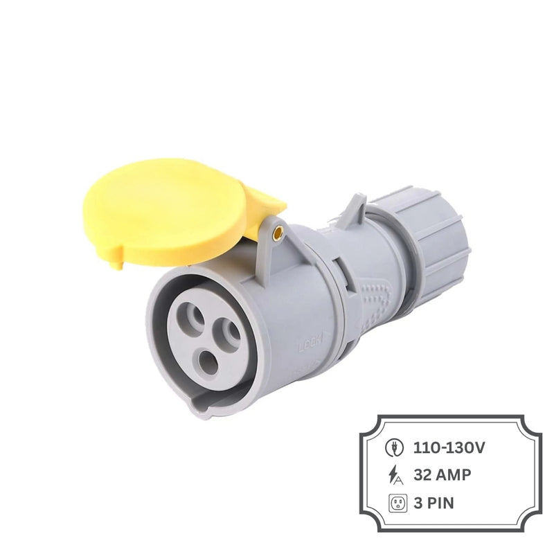 Yellow Industrial Speed Fit Three Pin Coupler IP44 32A 110V