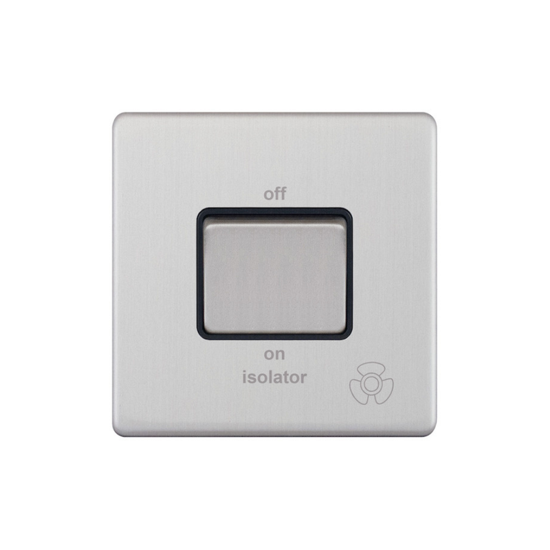 Hilton 10A 3P Fan Isolator Switch - Brush Chrome with Black Insert