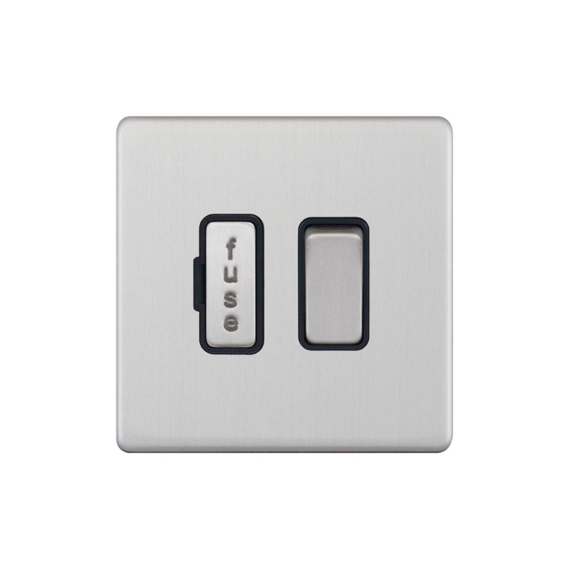 Hilton 13A Fused Unit With Double Pole Switch - Brush Chrome with Black Insert