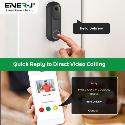 ENER-J Smart 1080p Wired & Wireless Video Doorbell Kit with 5200mah Battery & USB Foldable Chime