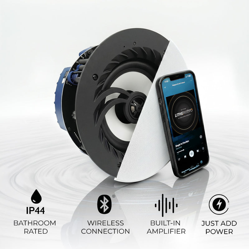 Lithe Audio 6.5" Bluetooth 5 IP44 Bathroom Ceiling Speakers – Pair (Master & Passive)