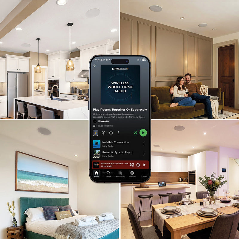Lithe Audio Wi-Fi Ceiling Speaker (Pair - Active/Passive) - V2
