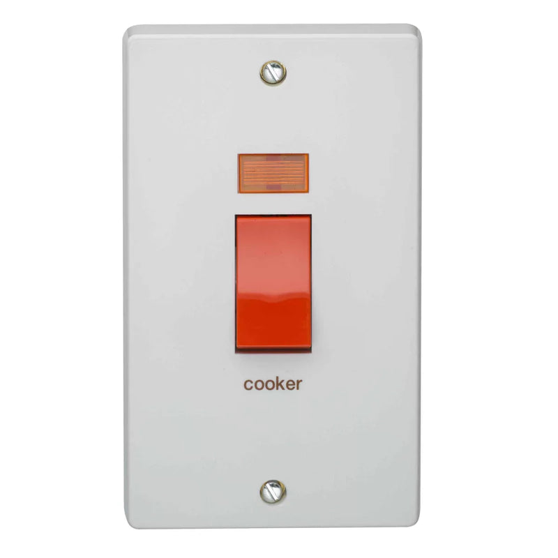 Crabtree 50A 2 Gang Double Pole Switch With Neon Printed ' - - '