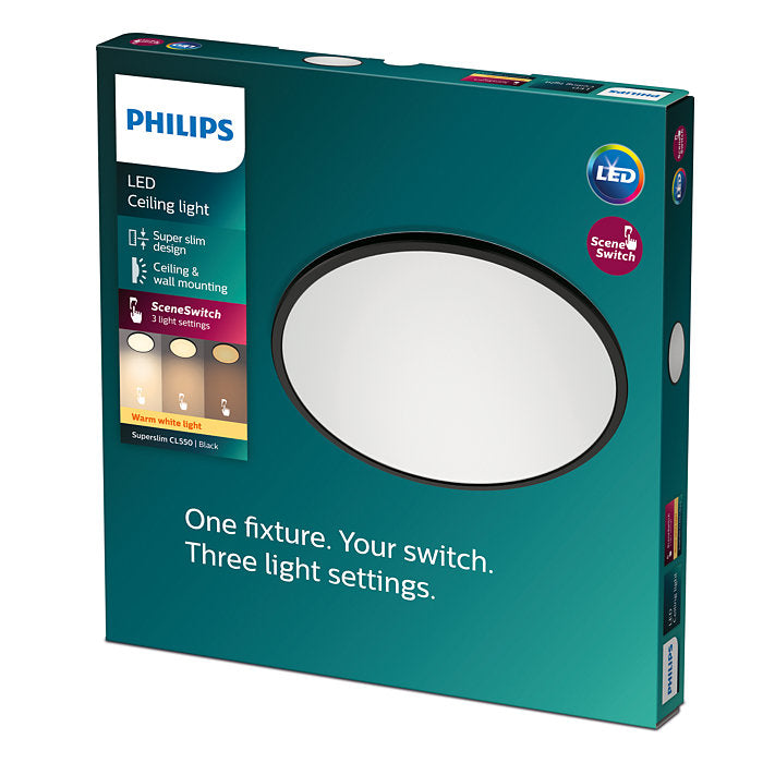 Philips Superslim CL550 Ceiling Light 15W 27K Black