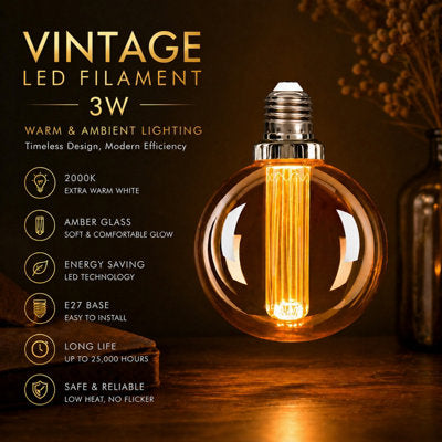 Ener-J G125 LED Filament Globe Bulb Pack of 4 E27 3W 2000K Amber - image 2