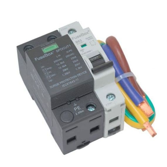 FuseBox Combined T1 Surge Protection Kit, 63A MCB + 16mm2 Cables (L,N & E)