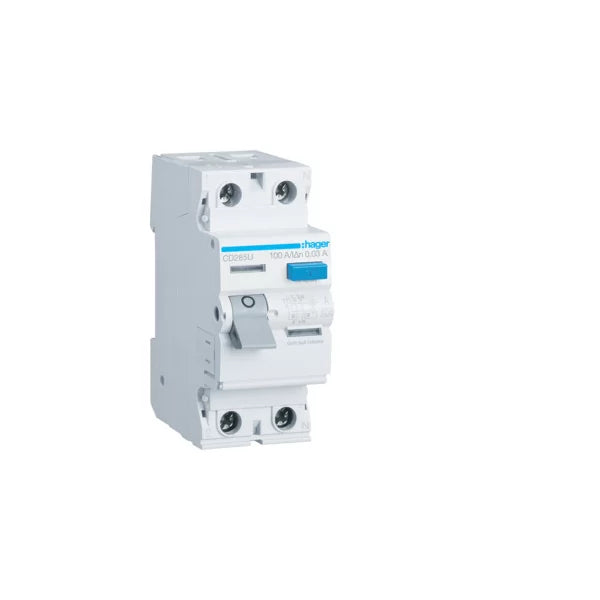 Hager CD285U 2 Module Double Pole Type A (Class A) RCD 100A 30mA