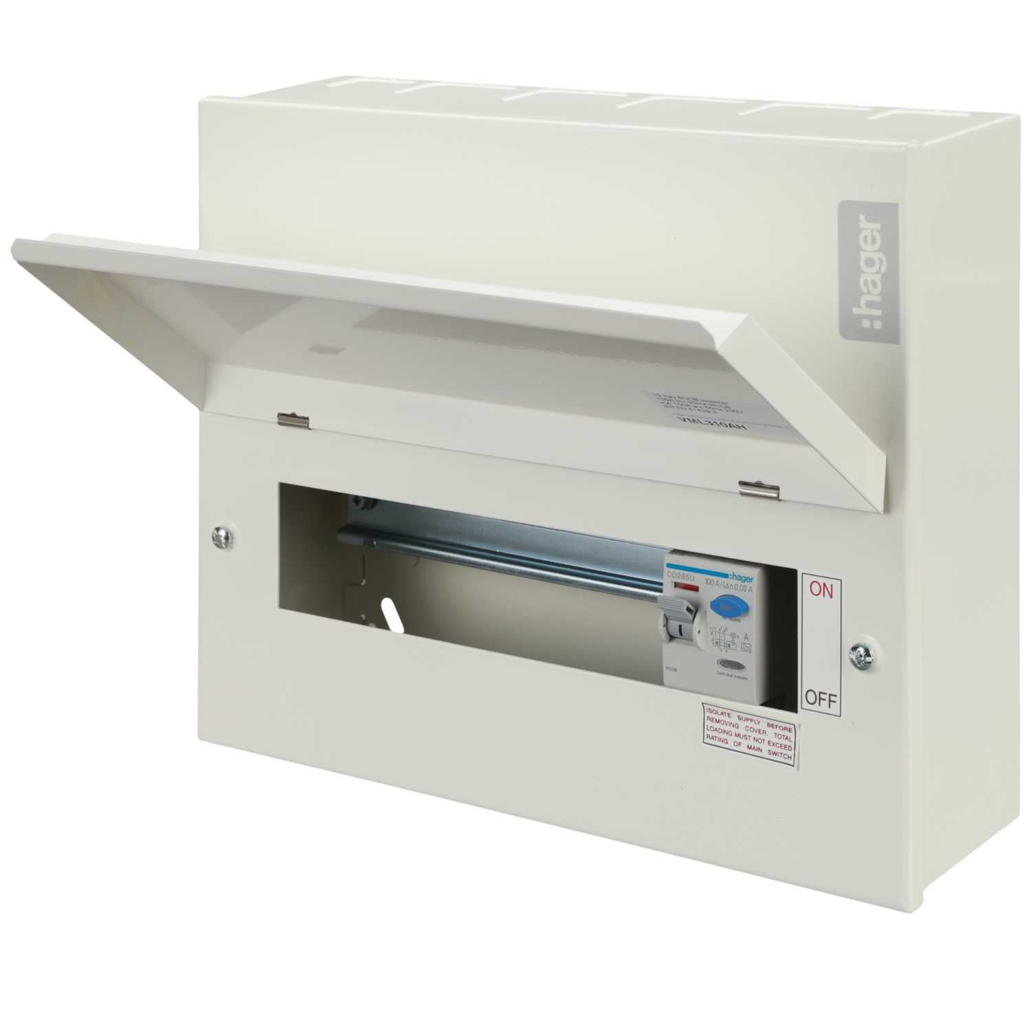 Hager VML310AH 10 Way 100A 30mA Type A RCCB Incomer.