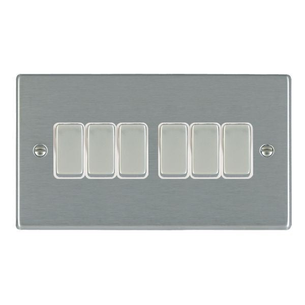 Hamilton 74R26SS-W 6 Gang 10A 2 Way Switch, Satin Steel & White