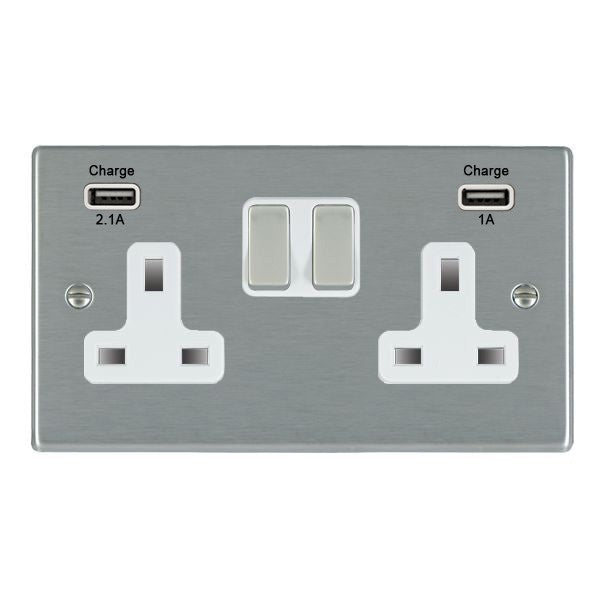 Hamilton 2 Gang 13A Single Pole Swithced Socket with Dual USB Outlets - Inserts