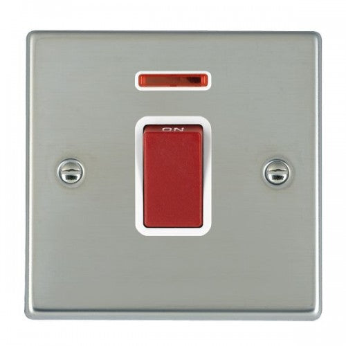 Hamilton 7345NW 1 Gang 45A 2 Pole Neon Red Rocker Switch - Bright Steel & White Insert
