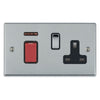 Hamilton 7345SS1BC-B 45A DP  Switched Socket and Neon 2 Gang Red Rocker - Bright Steel and Black Insert