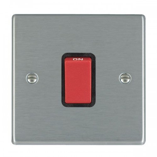 Hamilton 7445B 1 Gang 45A DP Red Rocker - Satin Steel & Black Insert