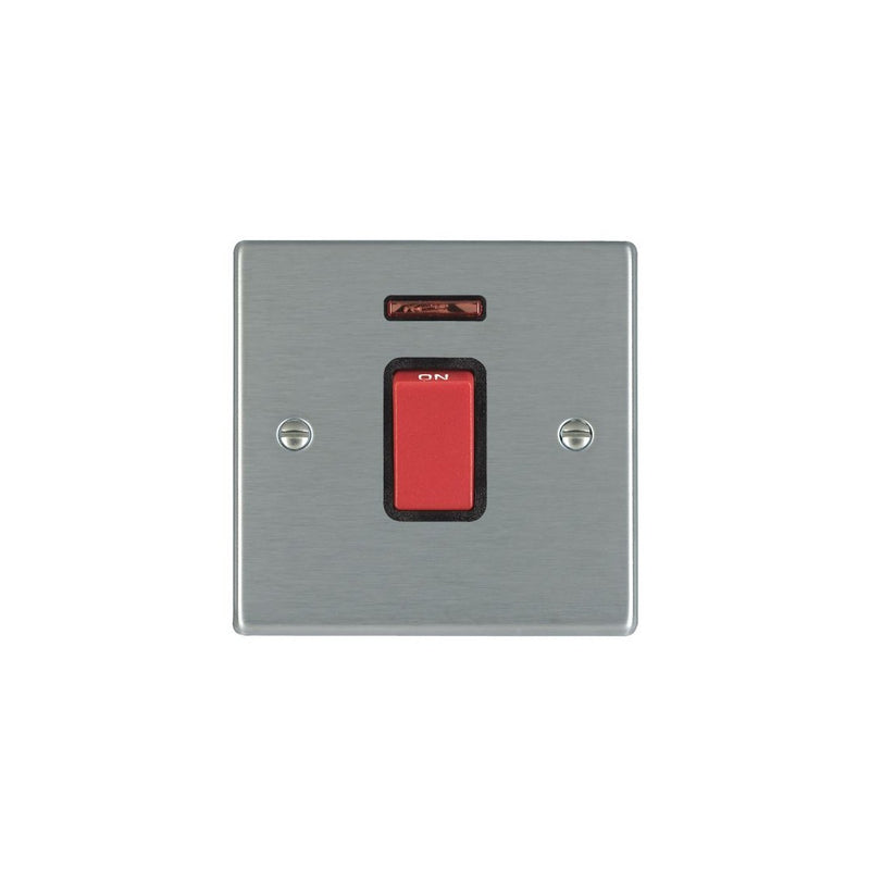 Hamilton 7445NB 1 Gang 45A DP Red Rocker with Neon - Satin Steel & Black