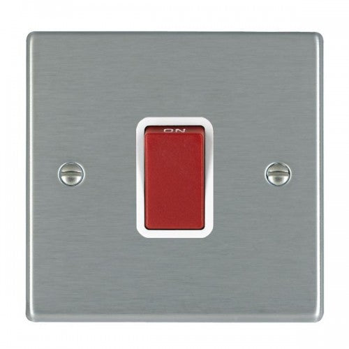 Hamilton 7445W 1 Gang 45A DP Red Rocker - Satin Steel & White Insert