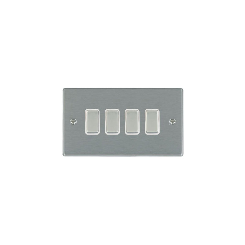 Hamilton 74R24SS-W 4 Gang 10AX 2 Way Rocker Switch- Satin Steel & White Inserts